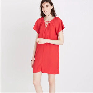 Madewell Red Lace Up Flutter Sleeve Mini Dress Women’s Size Medium